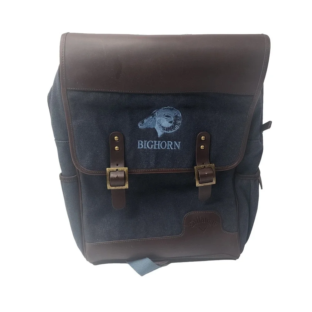 Callaway Tour Authentic Leather Canvas Backpack 5915014 Navy/Brown Design- New